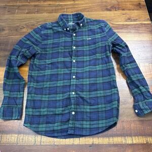 Vineyard Vines Flannel Shirt Blue Plaid Button Up Whale Youth Boys Large 14